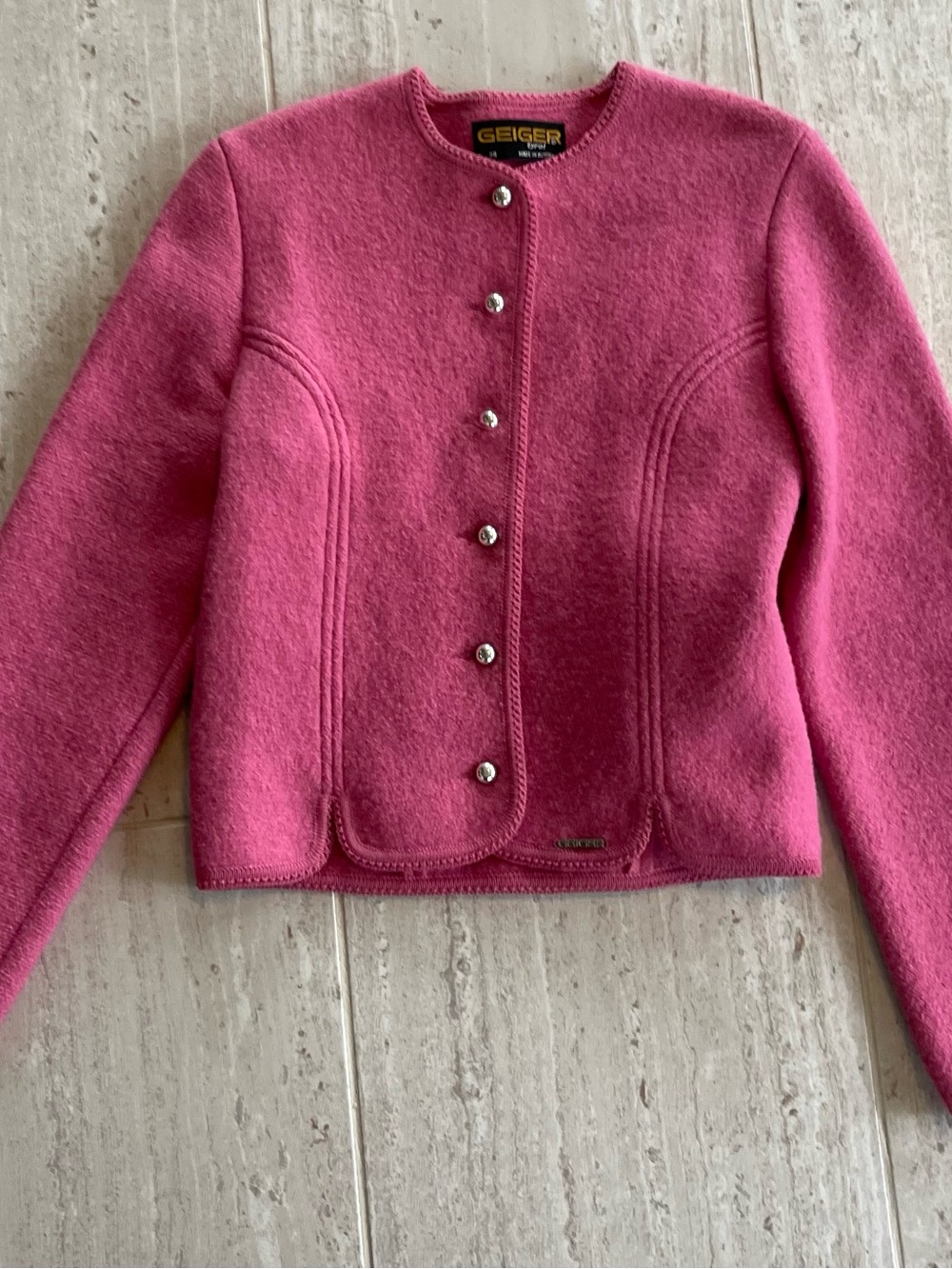 Vintage Geiger Tyrol Pink Pure New Wool Cardigan Jacket Women's Size 38 Austria